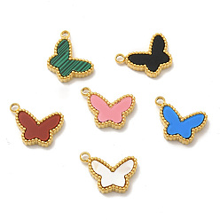 Золотой Вакуумное покрытие pvd 304 подвески из нержавеющей стали, с синтетическим малахитом, акрилом и ракушкой, очарование бабочки, золотые, 11x15x3 мм, отверстие : 1.8 мм