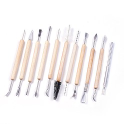 Цвет Древесины Скульптурный глиняный инструмент, глиняный нож, поделки из глины ручной работы, деревесиные, 130~186x6~9.5 мм, 11 шт / комплект