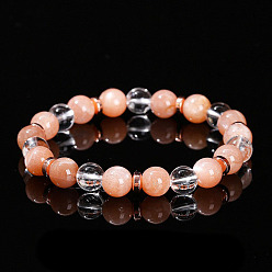 Солнечный Камень Браслеты из натуральных круглых бусин из солнечного камня и кварцевого кристалла, внутренний диаметр: 2-1/8 дюйм (5.5 см)