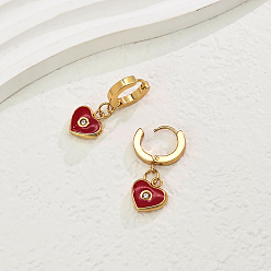 Красный Элегантные серьги-кольца из нержавеющей стали в форме сердца, реальный 18 k позолоченный, с четким кубического циркония, красные, 30x12 мм