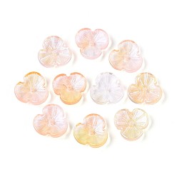 Персиковый Слойка Расписные прозрачные стеклянные шапочки для запекания, цветок, с блеском порошок, розовые, 11.5x12x3.5~4 мм, отверстие : 1.2 мм, Около 1750 шт / 1000 г