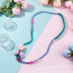 Pink Веревки из полиэстера и спандекса подвесные украшения, с хлопковыми цветочными орнаментами и пружинными кольцами из сплава, розовые, 1045x19~39x21 мм