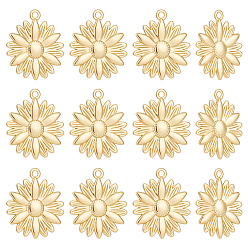 Настоящее золото 18K 12 латунные подвески шт., подсолнечник, реальный 18 k позолоченный, 26x22.5x1.5 мм, отверстие : 1.8 мм