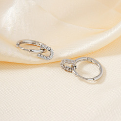 Серебро Элегантные серьги-кольца из латуни в форме буквы U с прозрачным кубическим цирконием, серебряные, 23x7 мм