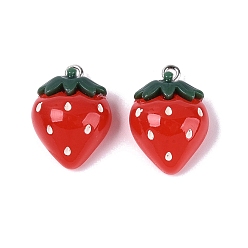 Клубника Подвески из непрозрачной смолы, окрашенные распылением, имитация еды, с платиново-железными петлями, красные, клубничное очарование, 22.5~23.5x16.5x10 мм, отверстие : 2 мм