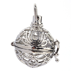 Платина Подвески из латуни, для ожерелья, полый круглый, платина, 31x29x24 мм, отверстия: 5x5 мм, Внутренняя мера: 20 мм