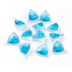 Темно-Голубой Стеклянные подвески, с фурнитурой Berzel с открытой спиной из экологически чистого сплава, граненые, треугольные, серебряный цвет гальваническим, глубокое синее небо, 17x14.5x7 мм, отверстие : 1.2 мм