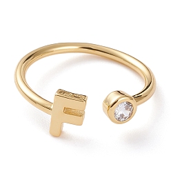 Letter F Латунные кольца из манжеты с прозрачным цирконием, открытые кольца, долговечный, реальный 18 k позолоченный, буква f, размер США 6, внутренний диаметр: 17 мм