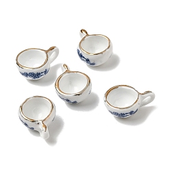 Темно-Синий Фарфора ручной работы подвески, чашка прелести, темно-синий, 18x13.5x8 мм, отверстие : 3x2 мм