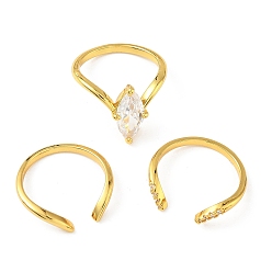 Золотой Наборы колец для пальцев из латуни с микропаве из кубического циркония, лошадиный глаз , золотые, внутренний диаметр: регулируемый