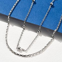 Платина Латунные двухслойные ожерелья, ожерелья из цепочки-коробки и сателлита для женщин, 304 из нержавеющей стали застежкой омар, стойки покрытие, без свинца и без кадмия, долговечный, платина, 15.67 дюйм (39.8 см)