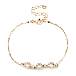 Real 18K Gold Plated Brass Micro Pave Clear Cubic Zirconia Links Bracelets, with Spring Ring Clasps, Flower, Real 18K Gold Plated, 7-7/8 inch(20cm)