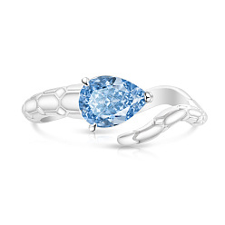 Bleu Bleuet Bagues manchette ouvertes en laiton pavé de zirconiums cubiques, serpent, argenterie, bleuet, taille us 14 (23 mm)