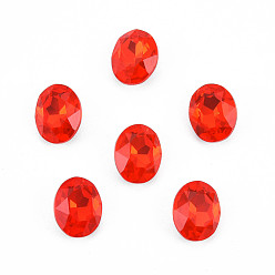 Siam K9 Glass Rhinestone Cabochons, Pointed Back & Back Plated, Faceted, Oval, Siam, 10x8x4mm