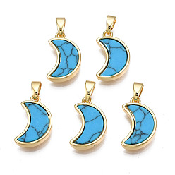 Türkis Echte 18 k vergoldete Messinganhänger, mit Kunst Türkiscabochons, Cadmiumfrei und Nickel frei und Bleifrei, Mond, Türkis, 15.5x10x3 mm, Bohrung: 2.5x5 mm