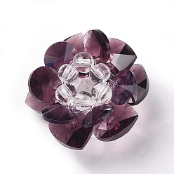 Purple Glass Woven Beads, Cluster Beads, Lotus, Purple, 25~28x14mm, Hole: 5mm