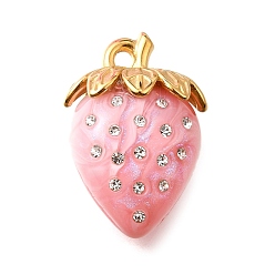 Светло-Коралловый 304 из нержавеющей стали акриловые подвески, клубника прелести, со стразами, вакуумное покрытие pvd, свет коралловый, 31.5x21x15 мм, отверстие : 3 мм