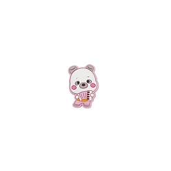 Pearl Pink Bear Food Grade Eco-Friendly Silicone Focal Beads, Pearl Pink, 27x18mm