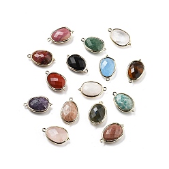 Смешанные камни Натуральные смешанные драгоценные камни ограненные овальные подвески-соединители, с латунной фурнитурой , золотые, стойки покрытие, смешанные окрашенные и неокрашенные, 22x13.5x6 мм, отверстие : 1.4 мм