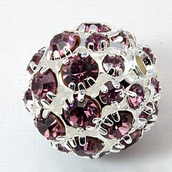 Темно-Фиолетовый Латунные бусины со стразами , класс А, круглые, темно-фиолетовый, 20 мм, отверстие : 2.5 мм