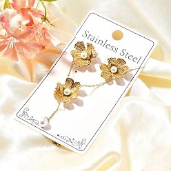 Золотой 304 комплект из ожерелий и сережек-гвоздиков из нержавеющей стали для женщин, цветок с пластиковыми бусинами, имитирующими жемчуг, ионное покрытие (ip), золотые, 16.93 дюйм (430 мм)