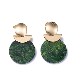 Colorful Cellulose Acetate(Resin) Dangle Stud Earrings, with Real 18K Gold Plated Brass Stud Earring Findings, Brass & Plastic Ear Nuts and Cardboard Boxes, Flat Round, Colorful, 46mm, Pin: 0.7mm