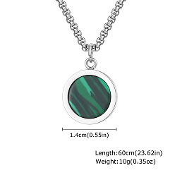Malachite Colliers pendentifs en acier inoxydable et malachite synthétique pour hommes, couleur inox, 304 pouce (23.62 cm)