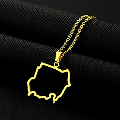 Золотой 201 Кулон-подвеска в виде контура карты Судана из нержавеющей стали, золотые, 17.72 дюйм (45 см)