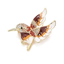 Red Bird Enamel Pin with Rhinestone, Animal Alloy Badge for Backpack Clothes, Golden, Red, 40x43x11mm