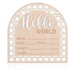 Blanc Accessoires photo en bois pour bébé, signe d'annonce de naissance, panneaux de jalon de croissance en bois, arc avec mot bonjour tout le monde, blanc, 140x140x5mm