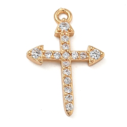 Cross Латунные микропаве прозрачные подвески с фианитом, реальный 18 k позолоченный, крестик, 21x14.5x2.5 мм, отверстие : 1.6 мм