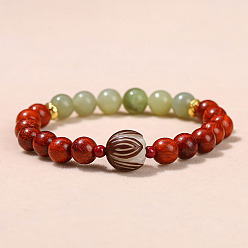 Дерево Браслеты из натуральных бусин из дерева бодхи, цветок, с нефритовые четки, внутренний диаметр: 2-1/8 дюйм (5.5 см)