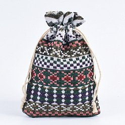 Темно-Зеленый Джутовые сумки на шнурке с принтом, прямоугольные, темно-зеленый, 10x14 см