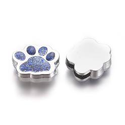 Royal Blue Alloy Enamel Slider Charms, Dog Paw Prints, Platinum, Royal Blue, 13x15.5x4.5mm, Hole: 2x8mm