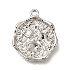 Платина Латунные подвески, плоский круглый с цветными чарами, платина, 17x14.5x2 мм, отверстие : 1.4 мм