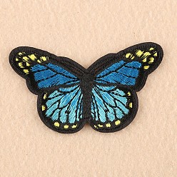 Deep Sky Blue Computerized Embroidery Cloth Iron on/Sew on Patches, Costume Accessories, Appliques, Butterfly, Deep Sky Blue, 46x78mm