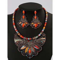 Античная Бронза Комплекты из ожерелий и серег-гвоздиков из сплава Bohemia с разноцветными стразами, античная бронза, 450 мм