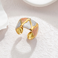 Легкий Лосось 304 Открытые кольца из эмалированной нержавеющей стали, треугольник шаблон, золотые, светлый померанцевый, 16 мм