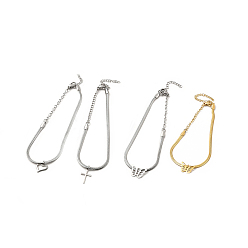Mixed Patterns 304 Stainless Steel Charm Anklet with Flat Snake Chains for Women, Mixed Patterns, Pendant: 10.5~16x9.4~14.5x0.5mm, 8-3/4 inch(22.3cm)