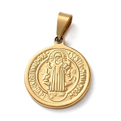 Плоский Круглый 201 подвески из нержавеющей стали, Святой бенедикт, религия прелести, вакуумное покрытие pvd, золотые, плоско-круглые, 23.5x20x2 мм, отверстие : 7x3.5 мм
