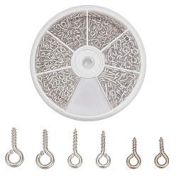 Платина 560 шт. 3 стили железный винт проушина колышки поручни, за половину пробурено бисера, платина, 8~10x4~5x1~1.2 мм, отверстие : 2~2.8 мм, Около 560 шт / коробка