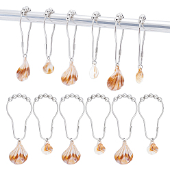Платина 16 шт. 2 стили в форме ракушки непрозрачный акрил с железными кольцами для душевой занавески для ванной комнаты, легко скользящие ролики, металлические вешалки для душа с бусинами, платина, 111~127 мм, 8 шт / стиль