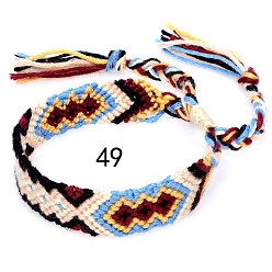 Beige Cotton Braided Rhombus Pattern Cord Bracelet, Ethnic Tribal Adjustable Brazilian Bracelet for Women, Beige, 5-7/8~14-1/8 inch(15~36cm)