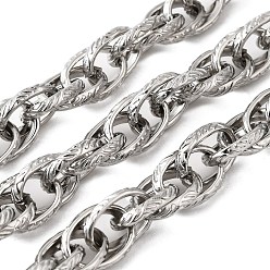 Нержавеющая Сталь Цвет 304 цепи из текстурированной нержавеющей стали с овальными звеньями, с катушкой, несварные, цвет нержавеющей стали, 14.5x10.5x2.5 мм