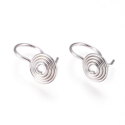 Real Platinum Plated Brass Spiral Wire Earring Hooks, Long-Lasting Plated, Real Platinum Plated, 14x7.5mm, 21 Gauge, Pin: 0.7mm