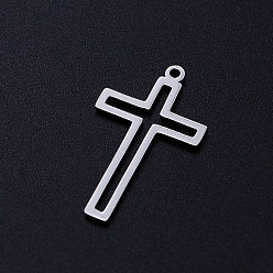 Stainless Steel Color 201 Stainless Steel Charms, Cross, Stainless Steel Color, 27.5x16x1mm, Hole: 1.5mm