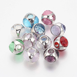 Gemischte Farbe Messing Perlen, mit Glas, Großloch perlen, Rondell, Gemischte Farbe, 12x12x10 mm, Bohrung: 4.5 mm