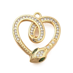 Настоящее золото 18K Латунные микро проложить кубического циркония подвески, змея, без никеля , долговечный, реальный 18 k позолоченный, 19.5x18x3.5 мм, отверстие : 1.5 мм