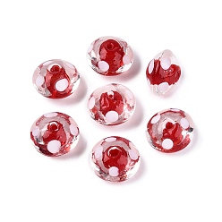 Crimson Handmade Lampwork Beads, Bead in Bead, Flying Saucer with Polka Dot, Crimson, 13~15x9~10.5mm, Hole: 0.8~1.8mm, about 50pcs/strand, 16.93~18.90 inch(43~48cm)