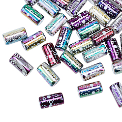 Mixed Color Electroplate Glass Beads, Column with Circle Pattern, Mixed Color, 20x10mm, Hole: 1.2mm, 64pcs/box